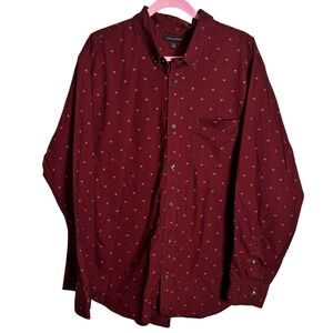 Banana Republic Mens XXL Burgundy Fleur De Lis Button Down Long Sleeve Shirt